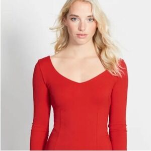 Boden V Neck Fitted Red Top Princess Seam 3/4 Sleeve US 6‎